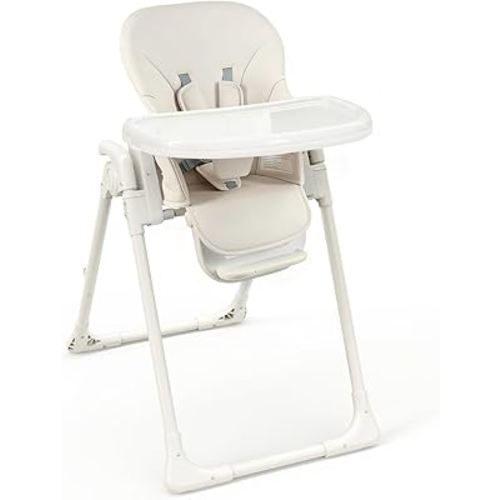 High Chair, Foldable High Chairs for Babies and Toddlers, Adjustable Height, Backrest and Footrest, Removable Tray, Beige