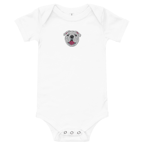 embroidered bulldog baby short sleeve onsie — free in the lines