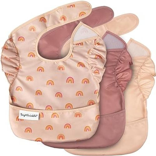 Tiny Twinkle Mess-Proof Baby Bib - Waterproof Bib for Baby Girl - Machine Washable - Adjustable Closure - PVC, BPA, & Phthalate Free - Great for Travel - Baby Food Bibs (3 Pack, Boho Set)
