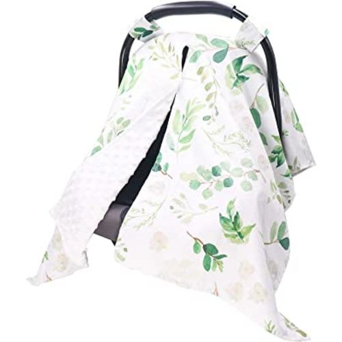 TANOFAR Car Seat Cover Baby, Carseat Covers Baby Boy Girl, Peekaboo Opening Infant Car Seat Cover for Winter, Warm & Cozy, Green Leaf