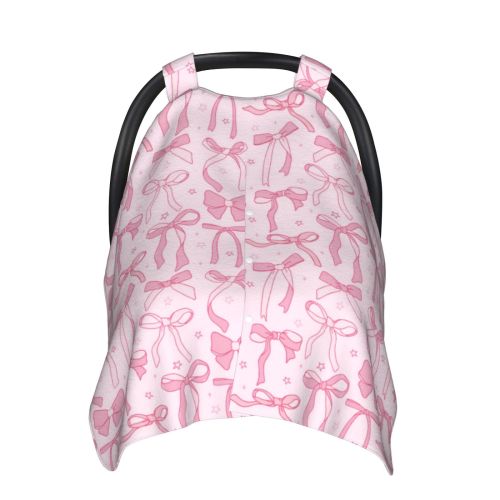 Car Seat Cover Baby, Ribbon Bow Baby Car Seat Cover for Baby Boys Girls Newborn , Infant Car Seat Canopy Cover Nursing Breastfeeding Cover Warm Blanket