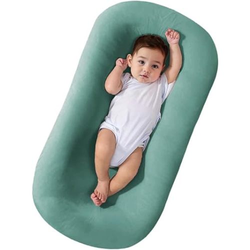 Baby Lounger 0-24 Months, Soft Cotton Bionic Design Infant Baby Lounger for Home and Travel, Newborn Babies Shower Gifts (Moss)