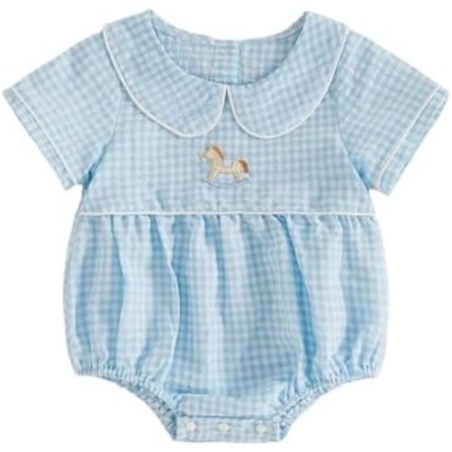Baby Boy Girl Bubble Romper Short Sleeve Collar Summer Bodysuit