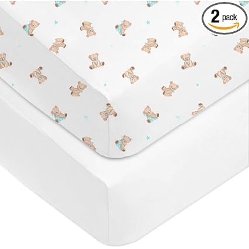 American Baby Company Fitted Crib Sheet 28" x 52", Soft Breathable Neutral 100% Cotton Jersey Sheet, Bear, for Boys and Girls, Fits Crib and Toddler Bed mattresses