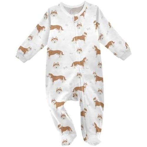 Different Dog Breeds Baby One-Piece Footies Long Sleeve Rompers Pajamas Zip Front Pjs for Boys Girls kids 3M