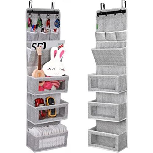 VICTORICH All-IN-ONE Over the Door Organizer, Super Behind the Door Storage Organizer with Door Rack and Large Clear Windows, Wall File Organizer, Hanging Organizer (1 Pack Silk Printing Grey)