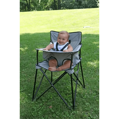 ciao! baby Portable High Chair for Babies and Toddlers, Compact Folding Travel High Chair with Carry Bag for Outdoor Camping, 1 Count (Pack of 1) (Grey Check)