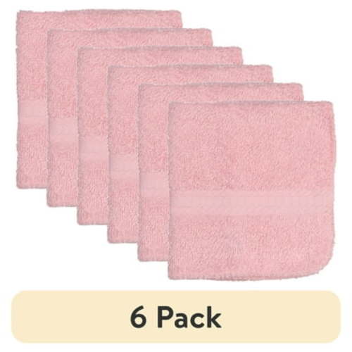 (6 pack) Mainstays 100% Cotton Washcloth, Super Soft and highly absorbent Basic Solid Premium Washcloth for Bathroom, Hotels, Spa and Gym – Pink