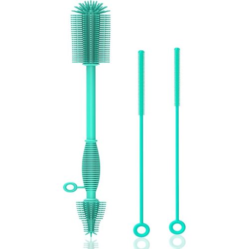 Bottle Brush and Straw Cleaner Set Silicone,Soft Baby Bottle Cleaner Brush,Bendable Straw Cleaning Brush,Long Handle Bottle Brushes for Cleaning (Green)