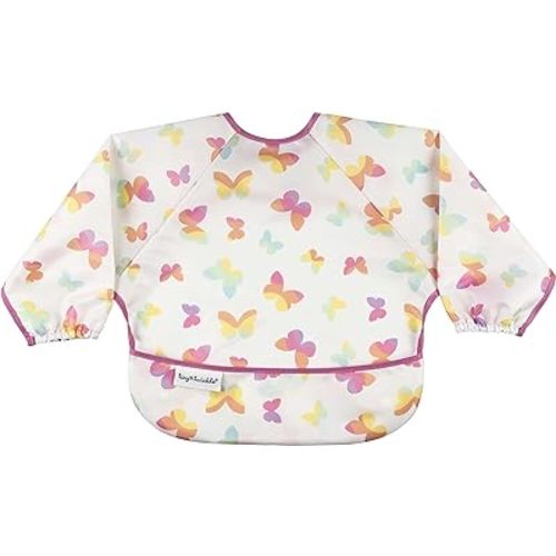 Tiny Twinkle Mess Proof Baby Bib, Cute Full Sleeve Bib Outfit, Waterproof Bibs for Toddlers, Machine Washable, Tug Proof, Baby Smock for Eating, Long Sleeved (Butterflies, Small 6-24 Months)