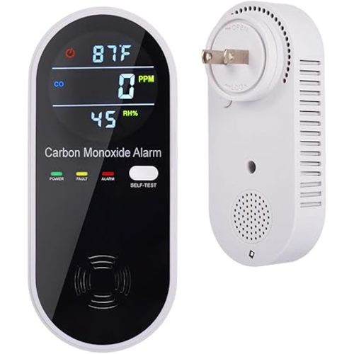 Carbon Monoxide Detectors, Carbon Monoxide Detector Plug in with Temperature Humidity Sensor Built-in, CO Level Monitor Alarm with Clear LCD Display Sound & Light Warning for Home/Hotel/RV