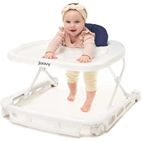 Joovy Spoon B Baby Walker & Activity Center Featuring Super-Sized Tray with Dishwasher-Safe Insert, Ultra-Wide Base, Three Adjustable Heights, and Rear-Wheel Parking Brake (Slate)