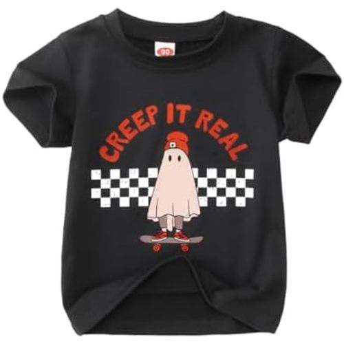 Toddler Halloween Shirt Baby Boys Girls Ghost Tshirt Creep It Real Short Sleeve Tee Tops Spooky Season Fall Clothes