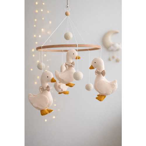 Neutral goose baby mobile, duck crib mobile, beige nursery decor
