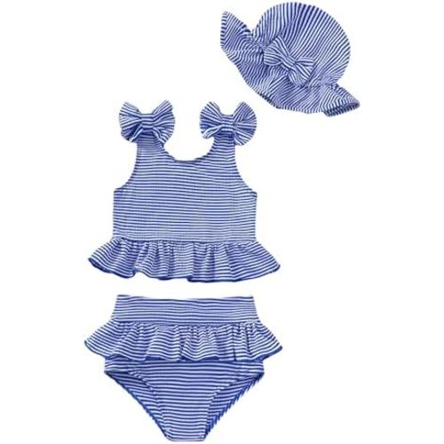Mioglrie Baby Infant Swimsuit Girl Toddler Bathing Suit Girl Summer Beach Bikini Tankini Swimwear Hat 3-24 Months 2t-5t