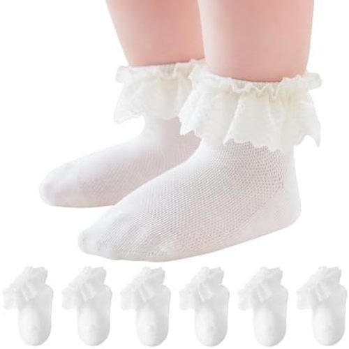 EPEIUS Baby Lace Socks Newborn Girl Eyelet Ruffle Socks Infant Toddler Dress Crew Sox 0-6/6-12/12-24 Months