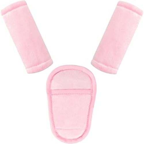 Car Seat Straps Pads for Baby Girls 3 Pieces,Super Soft Car Seat Strap Covers Kids,Man Fai Sky Infant Carseat Shoulder Pading, Hip Support for All Car Seats, Pushchair, Stroller(Pink)