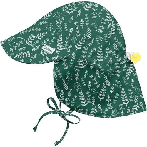 i play. Flap Sun Protection Hat | UPF 50+ all-day sun protection for head, neck, & eyes - 0-6 Months - Dark Green Ferns