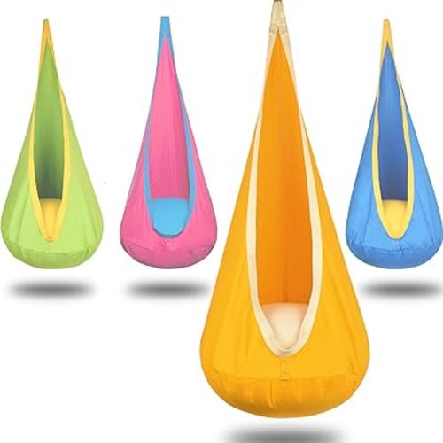 Kids Pod Swing Hanging Seat Child Hammock Chair Indoor and Outdoor Sensory Swings 100% Cotton Loading Capacity 170 lbs (Yellow)