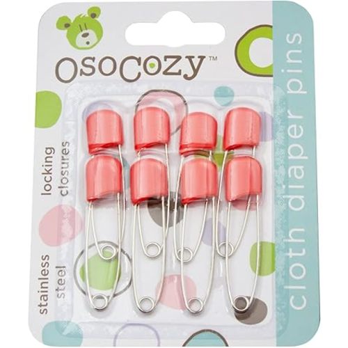 OsoCozy Diaper Pins - {White} - Sturdy, Stainless Steel Diaper Pins with Safe Locking Closures - Use for Special Events, Crafts or Colorful Laundry Pins , 8 Count (Pack of 1)