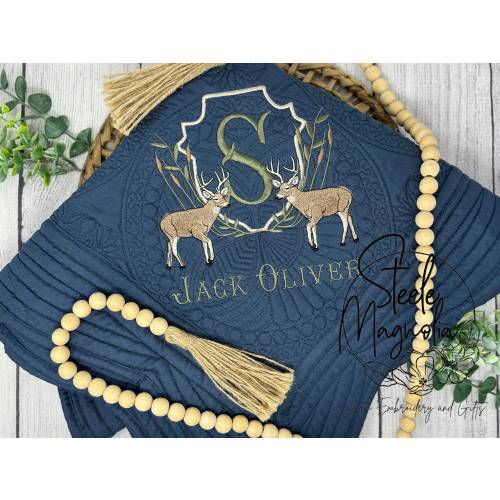 Deer Nursery Decor Hunting Baby Blanket Deer Hunting Nursery Custom Heirloom Quilt Embroidered Baby Blanket Personalized Baby Shower Gift
