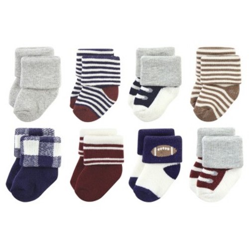 Hudson Baby Infant Boy Cotton Rich Newborn and Terry Socks, Football, 0-6 Months