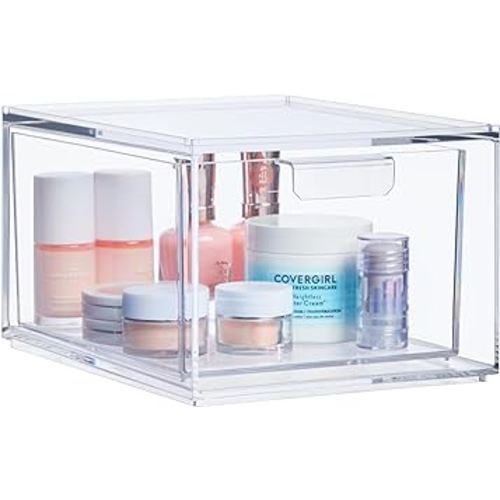 STORi Audrey Stackable Clear Bin Plastic Organizer Single Drawer | 4.5-Inches Tall | Organize Cosmetics and Beauty Supplies on a Vanity | Made in USA