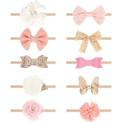 Baby Girl Headbands with Bows Soft Nylon Newborn Toddler Hairbands Handmade Baby Hair Accessories for Infant Girls Kids
