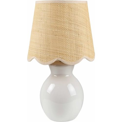 Salgareda Boho Ceramic and Jute Bedside Table Lamp for Bedroom Nightstand - End Side Lighting for Living Room - Shade Rattan - White, Beige - 15" H