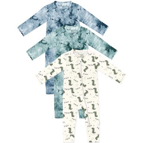 Jimonda Baby Girls Boys Footless Pajamas,Rayon From Bamboo Pjs 2 Way Zipper Long Sleeve Soft Sleeper,Infant Tie-dye Romper
