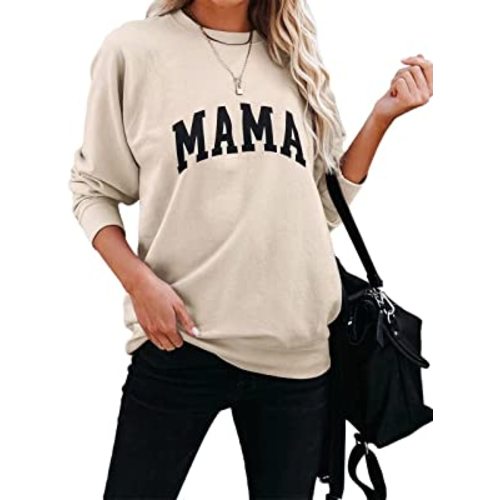Dressmine Women's Long Sleeve Crewneck Sweatshirt Mama Letter Print Graphic Shirts Pullover Tops