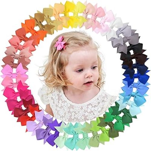 Baby Hair Clips for Girls 40PCS - 2" Girls Fully Lined Bows Hair Pins Tiny Hair Bows Alligator Clips for Baby Girls Infants Toddlers 40 Colors
