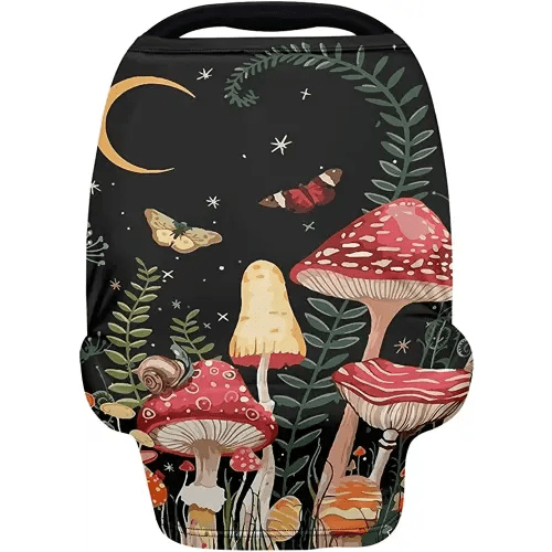 ZFRXIGN Butterfly Mushroom Car Seat Covers for Baby, Nursing Covers Soft Breathable Stretchy Scarf Infant Carseat Canopy for Stroller, High Chair, Shopping Cart Moon Night Forest