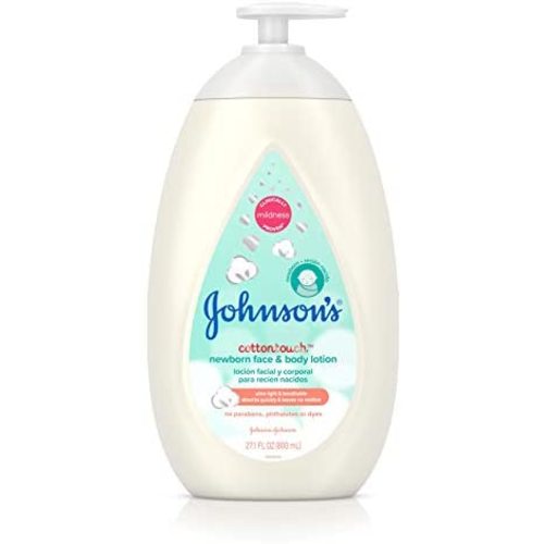 Johnson's CottonTouch Newborn Baby Face and Body Lotion, Hypoallergenic Moisturization for Baby's Skin, Made with Real Cotton, Paraben-Free, Sulfate-Free, Dye-Free, 27.1 fl. oz