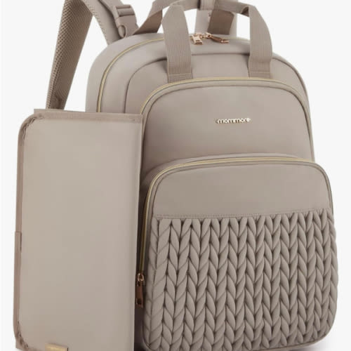 mommore Diaper Bag Backpack, Stylish Travel Baby Bag with Insulated Pockets, Changing Pad and Stroller Straps for Toddler (L-Brown Taupe, Large-27L)