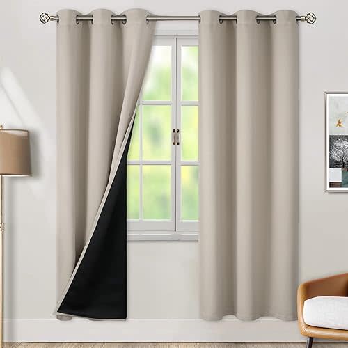 BGment Thermal Insulated 100% Blackout Curtains for Bedroom with Black Liner, Double Layer Full Room Darkening Noise Reducing Grommet Curtain (38 x 84 Inch, Cashmere, 2 Panels)