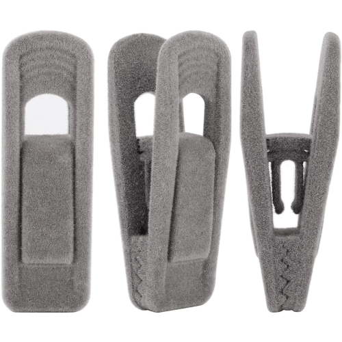 Velvet Hangers Clips 20 Pack, Ivory Pants Hangers Velvet Clips, Strong Finger Flocked Clips Perfect for Use with Slim-line Clothes Velvet Hangers-Grey-20 Pack