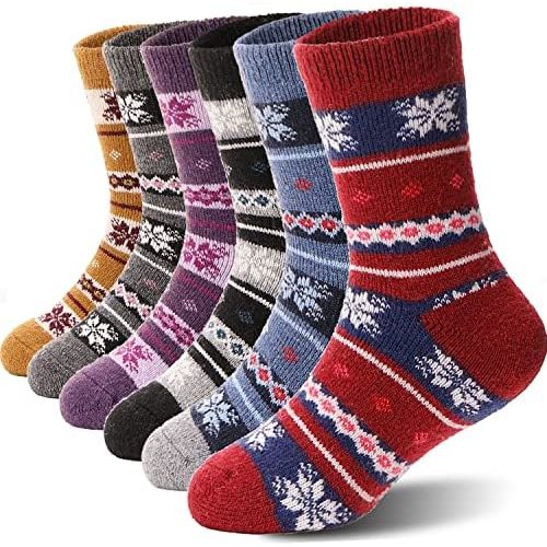 ANTSANG Kids Wool Hiking Socks Winter Warm Thick Thermal Crew Boot Heavy Cozy Gift Snowboarding Socks 6 Pairs