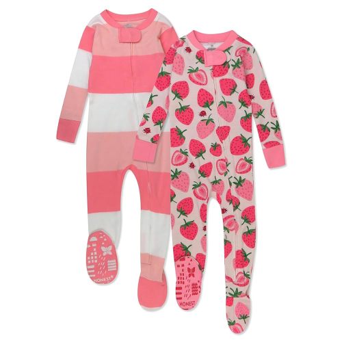 HonestBaby 2-Pack Non-Slip Footed Pajamas One-Piece Sleeper Jumpsuit Zip-Front Pjs 100% Organic Cotton for Baby Girls