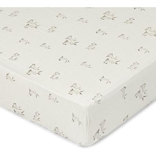 Crane Baby 100% Organic Cotton Bunny Fitted Crib Fitted Sheet, Gender Neutral Crib Sheet, Soft, Breatheable and Easy to Clean Cotton Crib Sheet