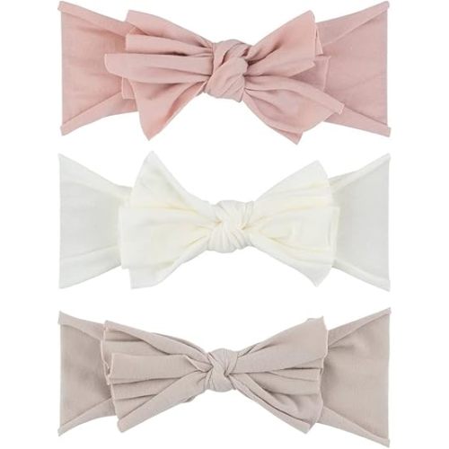 Ely's & Co. Bow Headband Set for Baby Girl 0-12 Months (Blush Pink, Tan & Ivory, 3 Pack)
