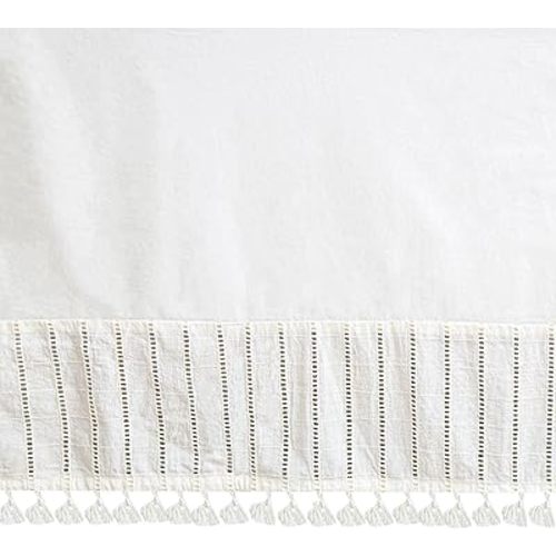 Crane Baby Boho Cotton Baby Crib Skirt with Fringe, White Bed Skirt Fits Standard Cribs, Skirting 28” X 52” X 8”, Off White Neutral Crib Skirts for Nursery
