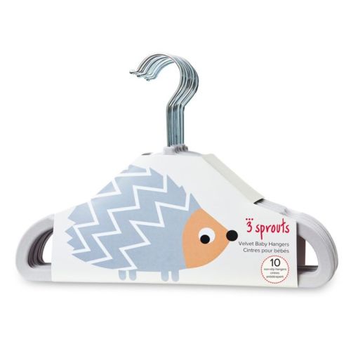 3 Sprouts 10-Pack Hedgehog Flocked Children's Hangers in Grey