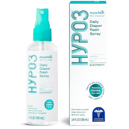 Munchkin® HYP03™ No Rub Daily Diaper Rash Spray with Hypochlorous, Award Winning, Removes Rash Causing Germs, Easy Application vs. Messy Creams, 100% Natural, 600 Sprays