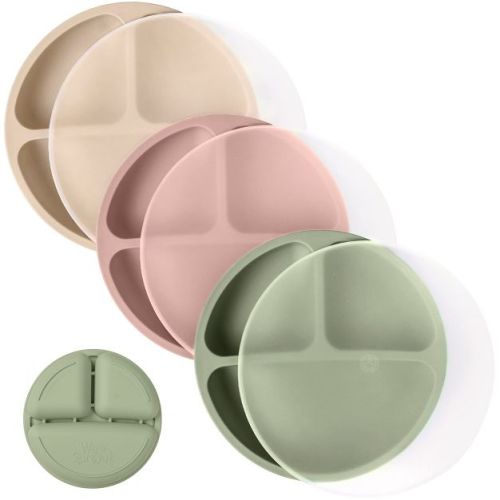 Weesprout Silicone Plates With Lids For Babies & Toddlers, 3-pack