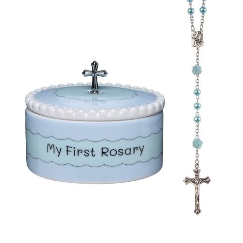 Cascade Goods - Boys My First Baby Rosary & Keepsake Box, Catholic Baptism Gifts for Boys, Baptism Gifts for Baby Boys, Christening Gifts for Boys or Girls Baptism - Blue