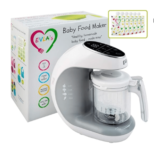 Amazon.com: EVLA'S Baby Food Maker, Healthy Homemade Baby Food in Minutes, Steamer, Blender, Baby Food Processor, Touch Screen Control, includes 6 Reusable Food Pouches for Storage or Travel, White : Baby