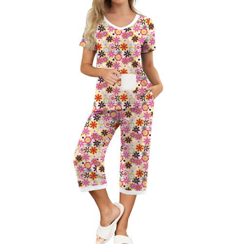 MINTREUS Womens Pajamas Short Sleeve Sleepwear Tops and Capri Pants Pjs Print Pajama Sets