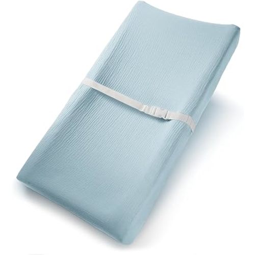 Comfy Cubs Muslin Fitted Changing Pad Cover - Soft, Breathable & Washable 100% Cotton Fitted Sheet for Baby's Comfort - Universal Fit for Flat & Curved Baby Changer Pad - Sky Blue