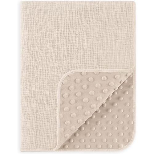 Susurration Baby Blanket 30x40inch Soft Fluffy Crib Blankets with Muslin Cotton Front and Dotted Fleece Back Receiving Blanket for Unisex Baby Girls Boys Newborn Infant(Cream)